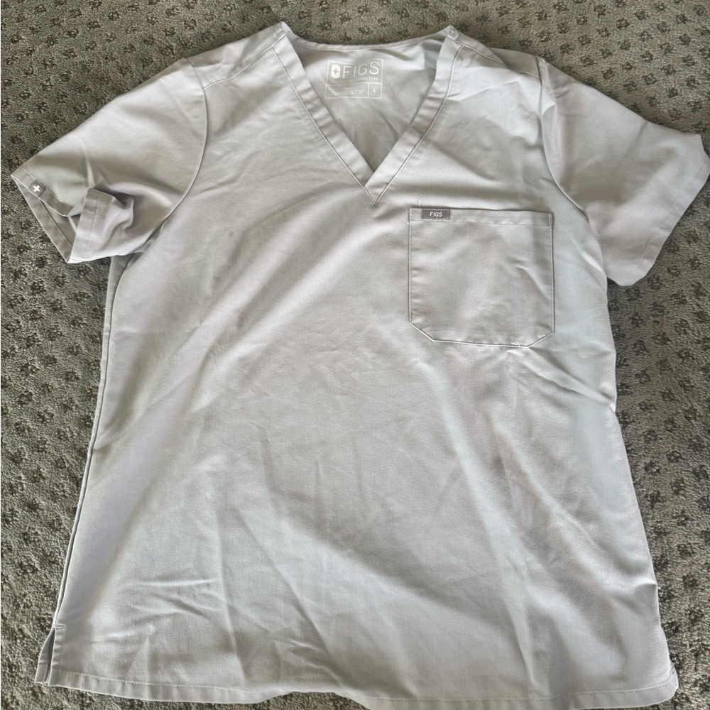 FIGS Women's Light Gray V-Neck Scrub Top